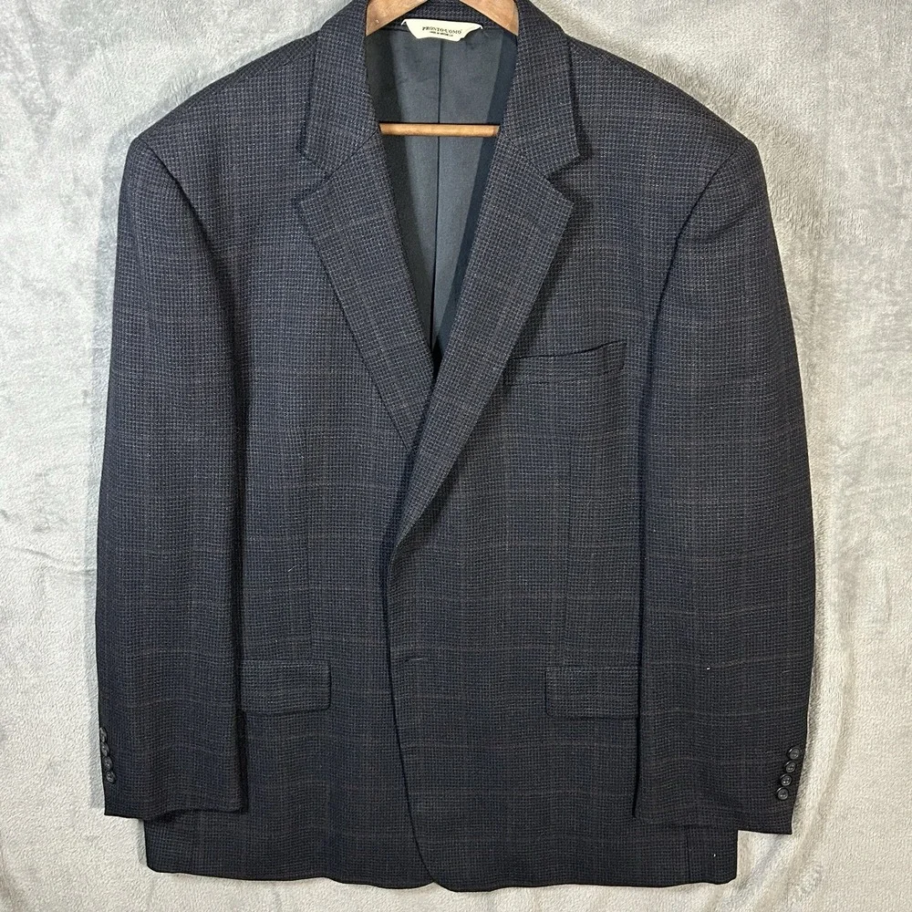 Pronto‎ Uomo Blazer Mens 48L Lambswool Sport Coat Gray Herringbone 2 Button